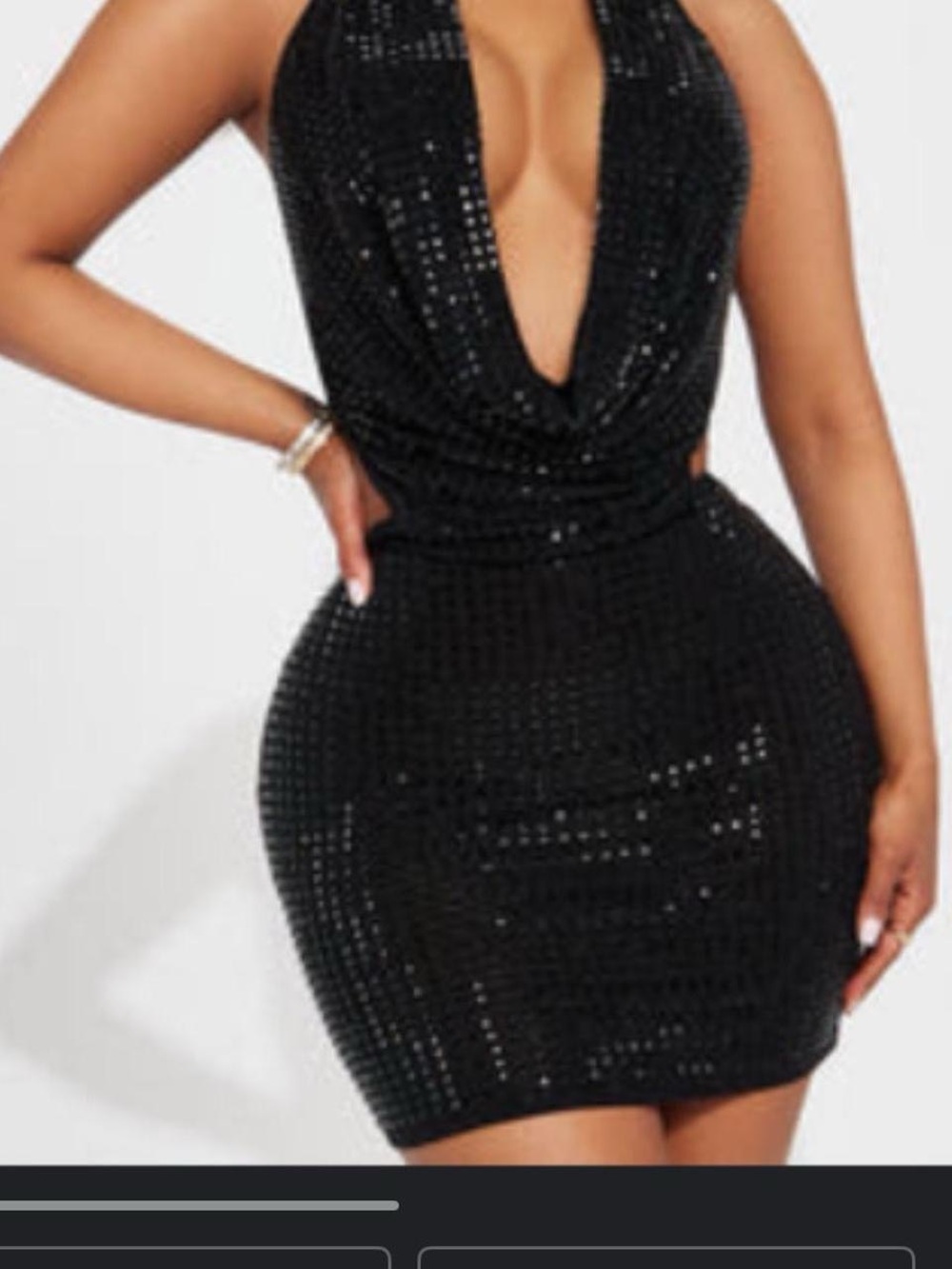 Fashion Nova Black Sequin Plunge Halter Mini Dress